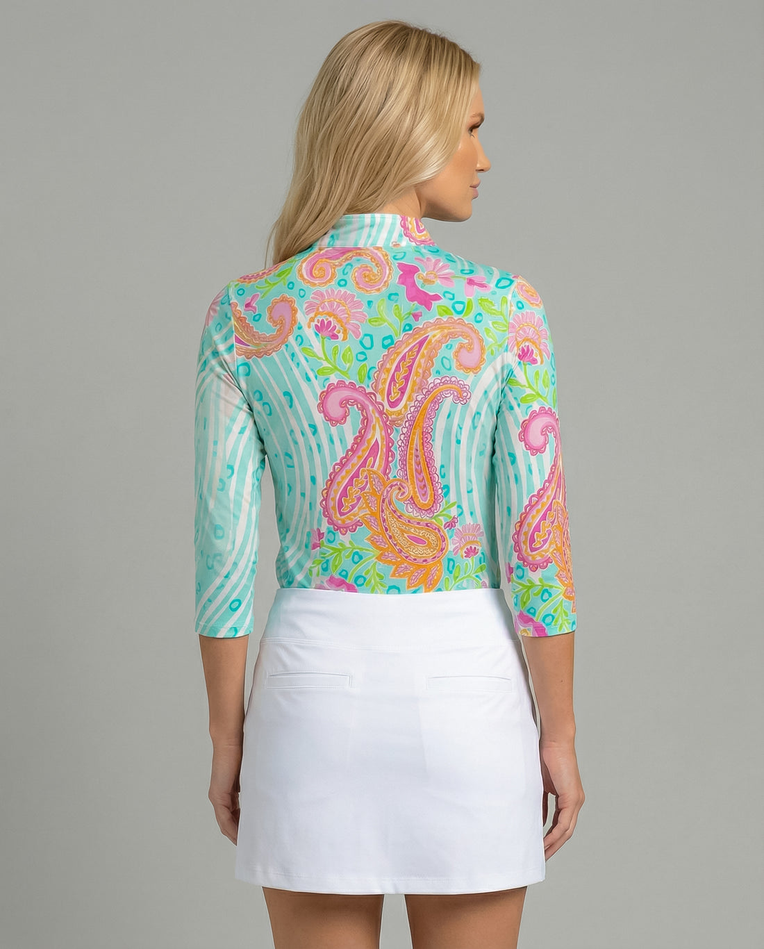 Sweet Caroline 3/4 Sleeve Zip Mock Top 68Z18