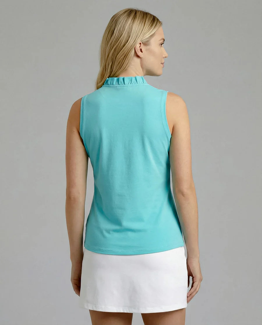 Solid Sleeveless Ruffle Portrait Neck Top 8000