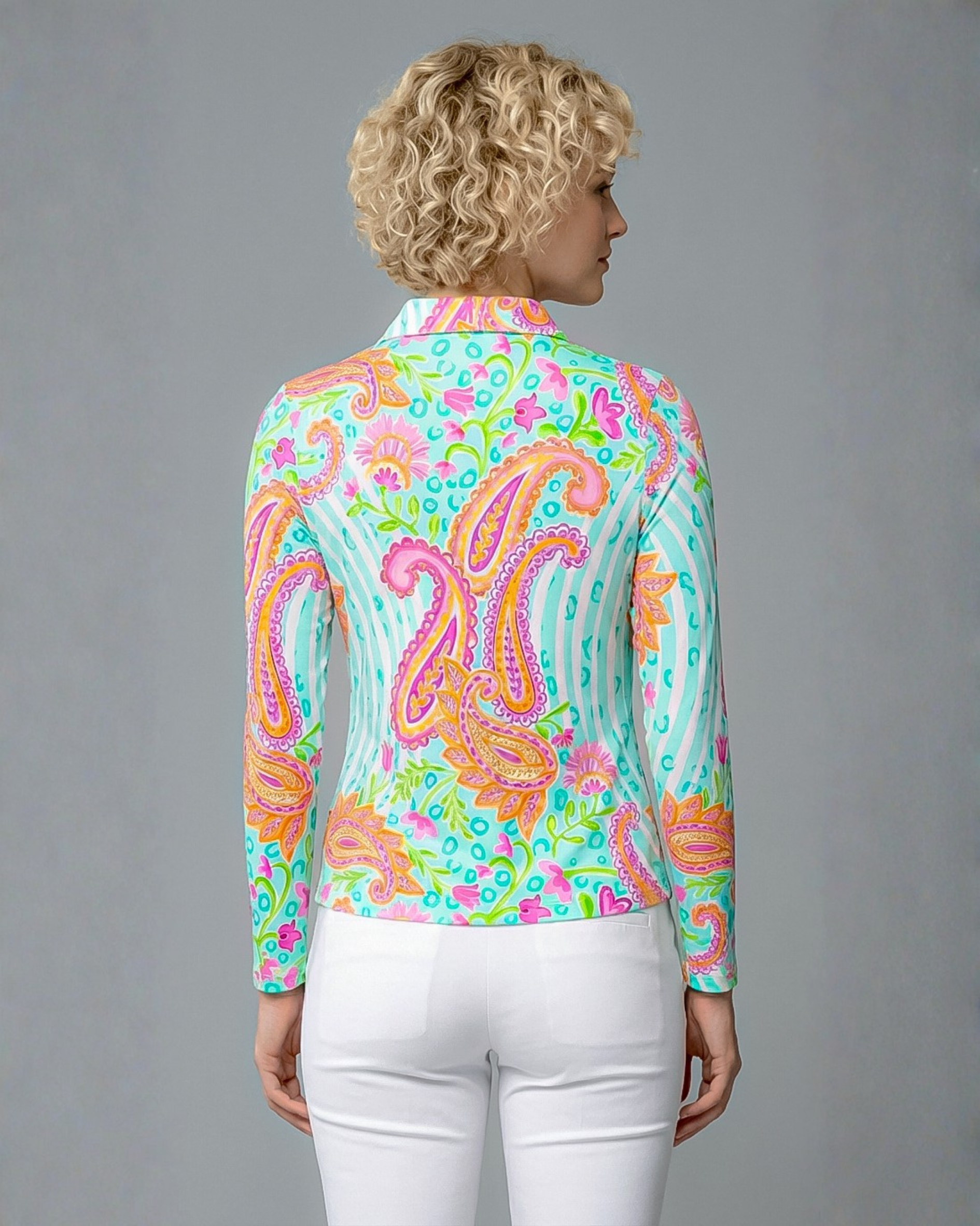Sweet Caroline Long Sleeve Polo Top 84Z18