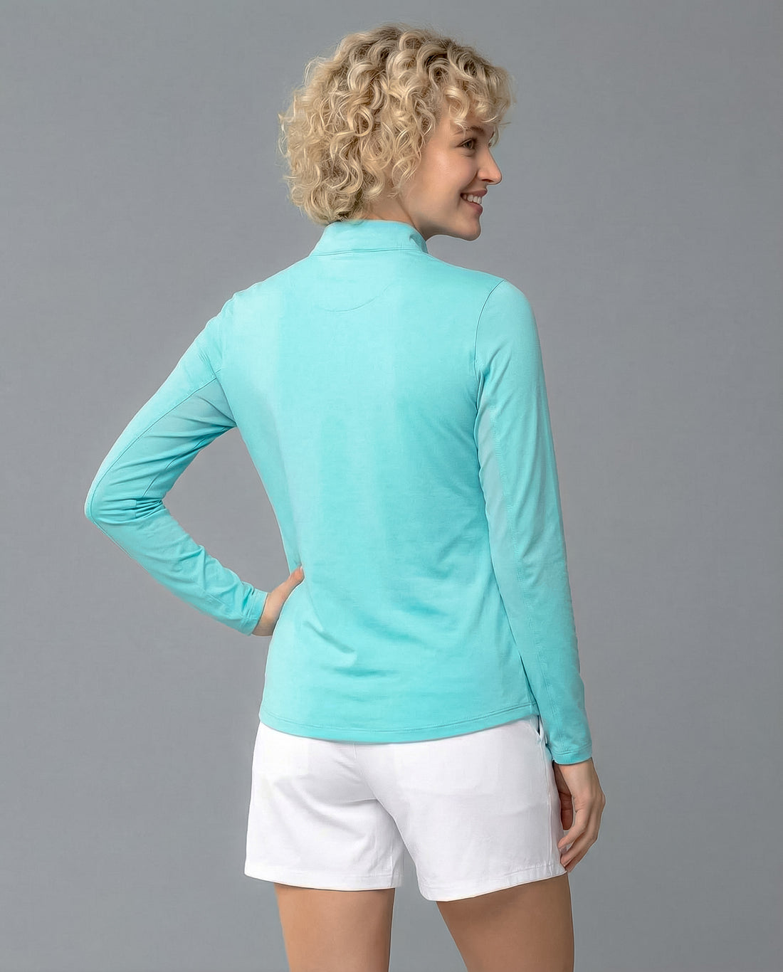 Solid Long Sleeve Zip Mock Top 8600