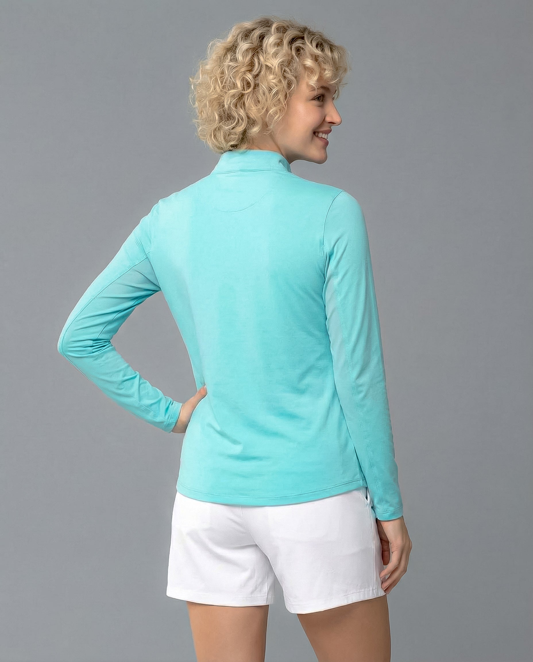 Solid Long Sleeve Zip Mock Top 8600