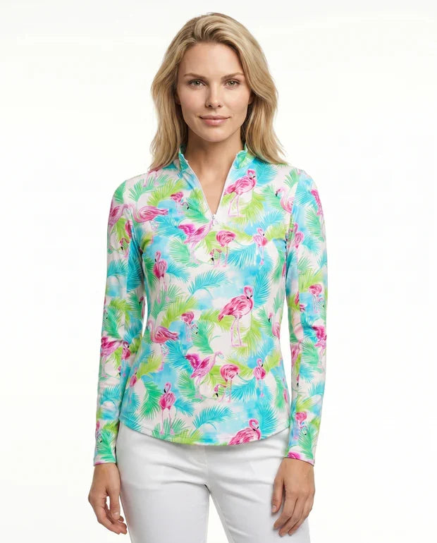 Flamenco Long Sleeve Zip Mock Top 86Z40