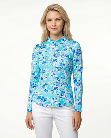 Flor De Gloria Long Sleeve Zip Mock Top 86Z36