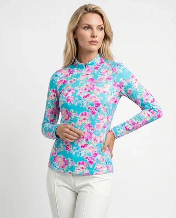 Flor De Gloria Long Sleeve Zip Mock Top 86Z36