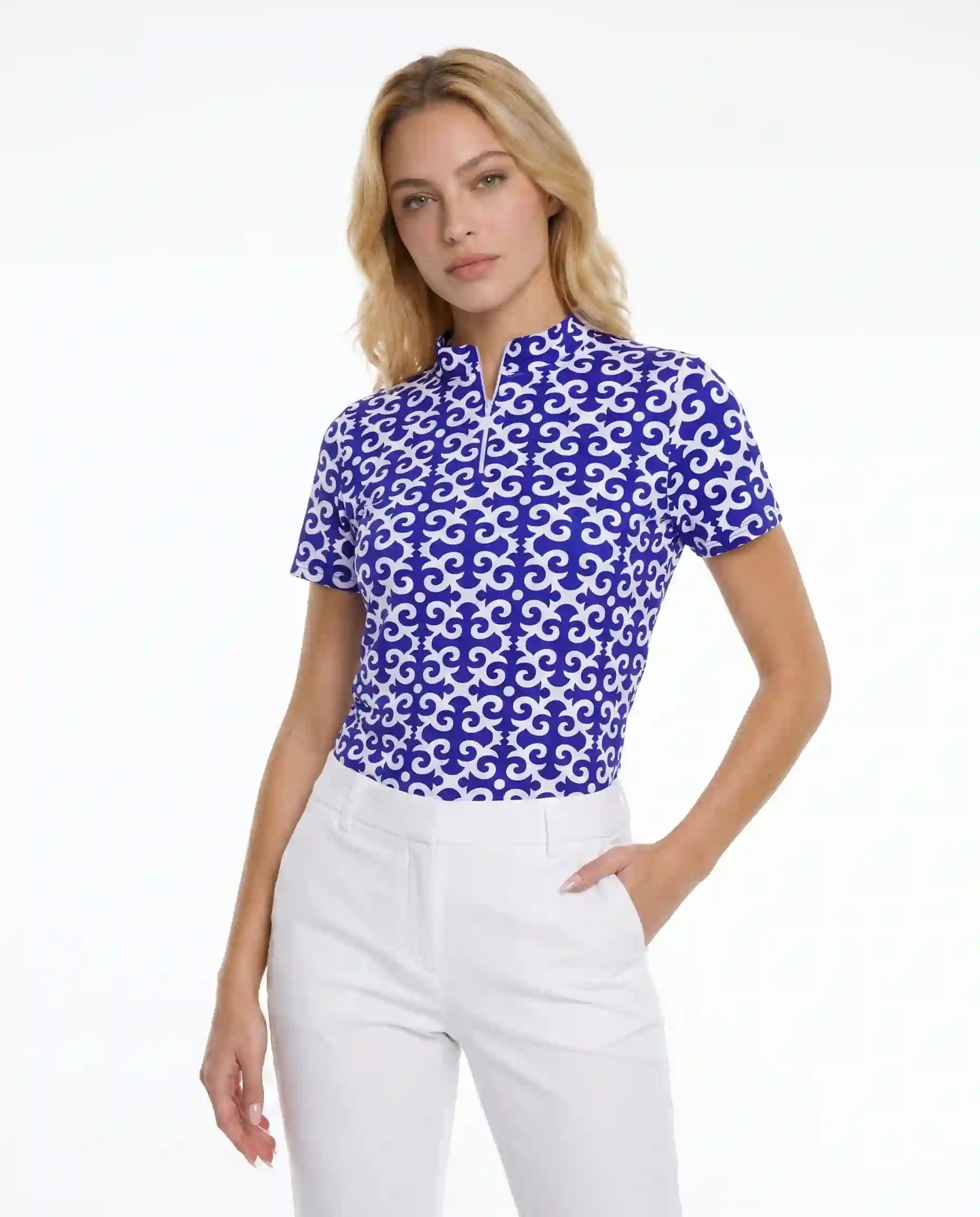 Gazebo Short Sleeve Zip Mock Top 85Z19