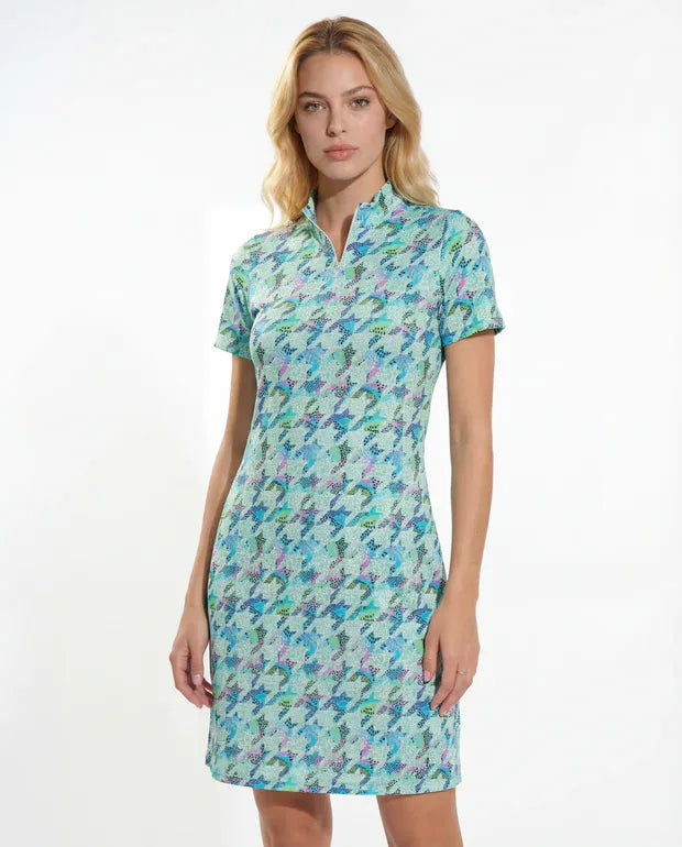 Houndstooth Mock Neck Half Sleeve Dress 58Z07
