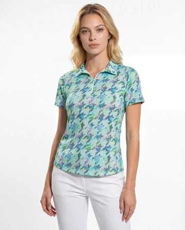 Houndstooth Short Sleeve Polo Top 69Z07