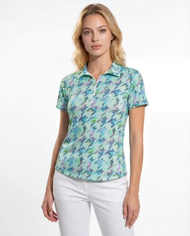 Houndstooth Short Sleeve Polo Top 69Z07
