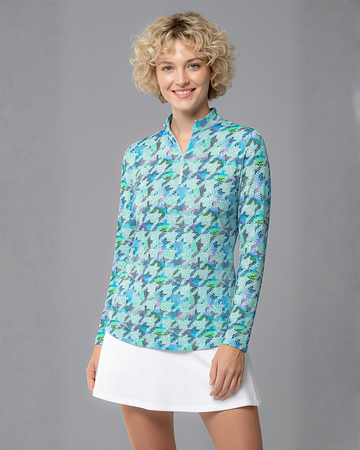 Houndstooth Long Sleeve Zip Mock Top 86Z07