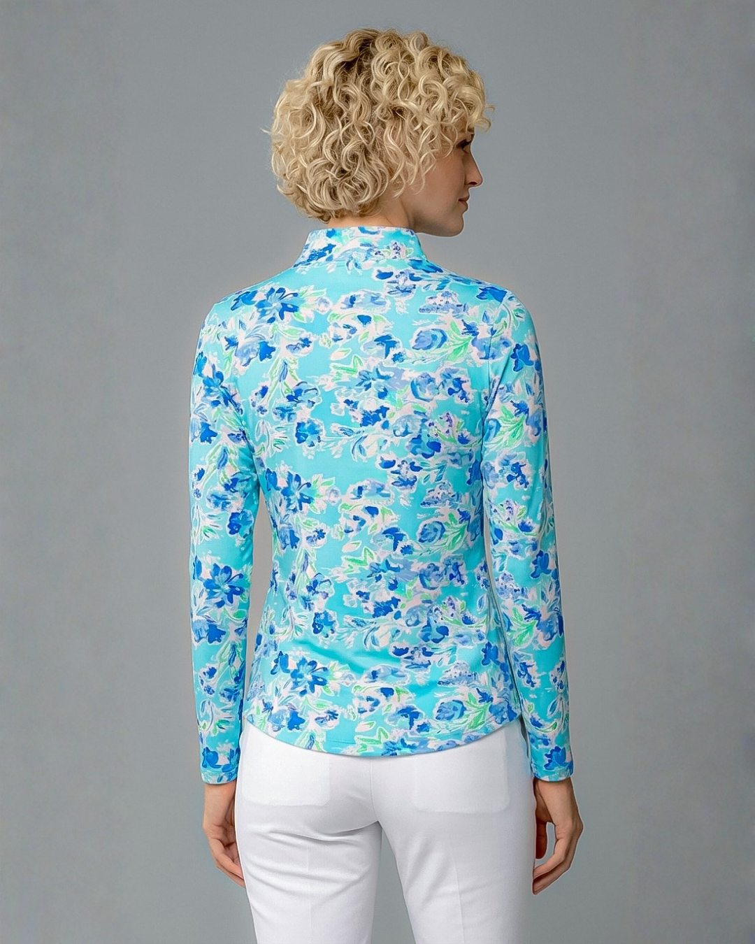 Flor De Gloria Long Sleeve Zip Mock Top 86Z36