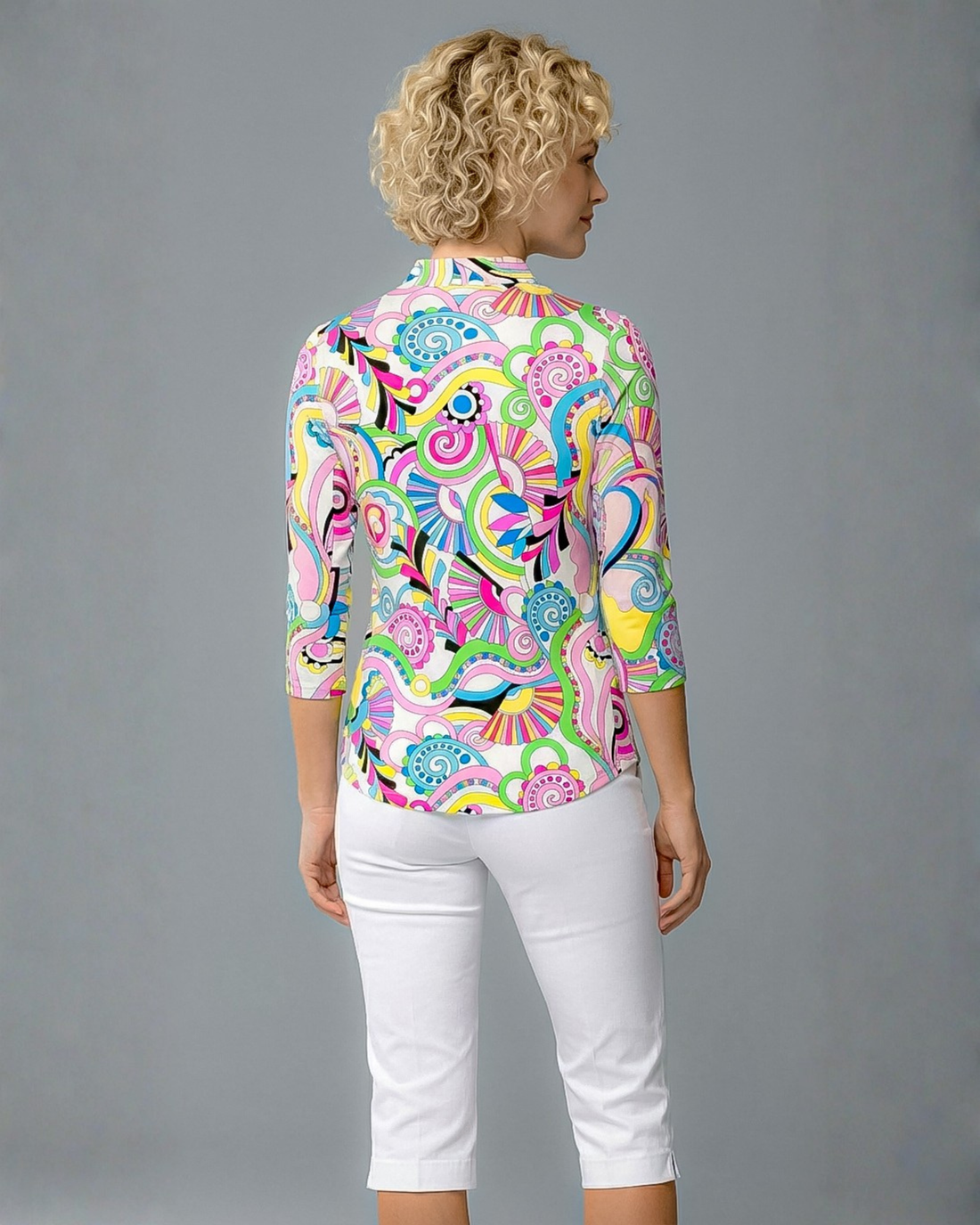 Desiree 3/4 Sleeve Ruffle Placket Mock Top 99Z53