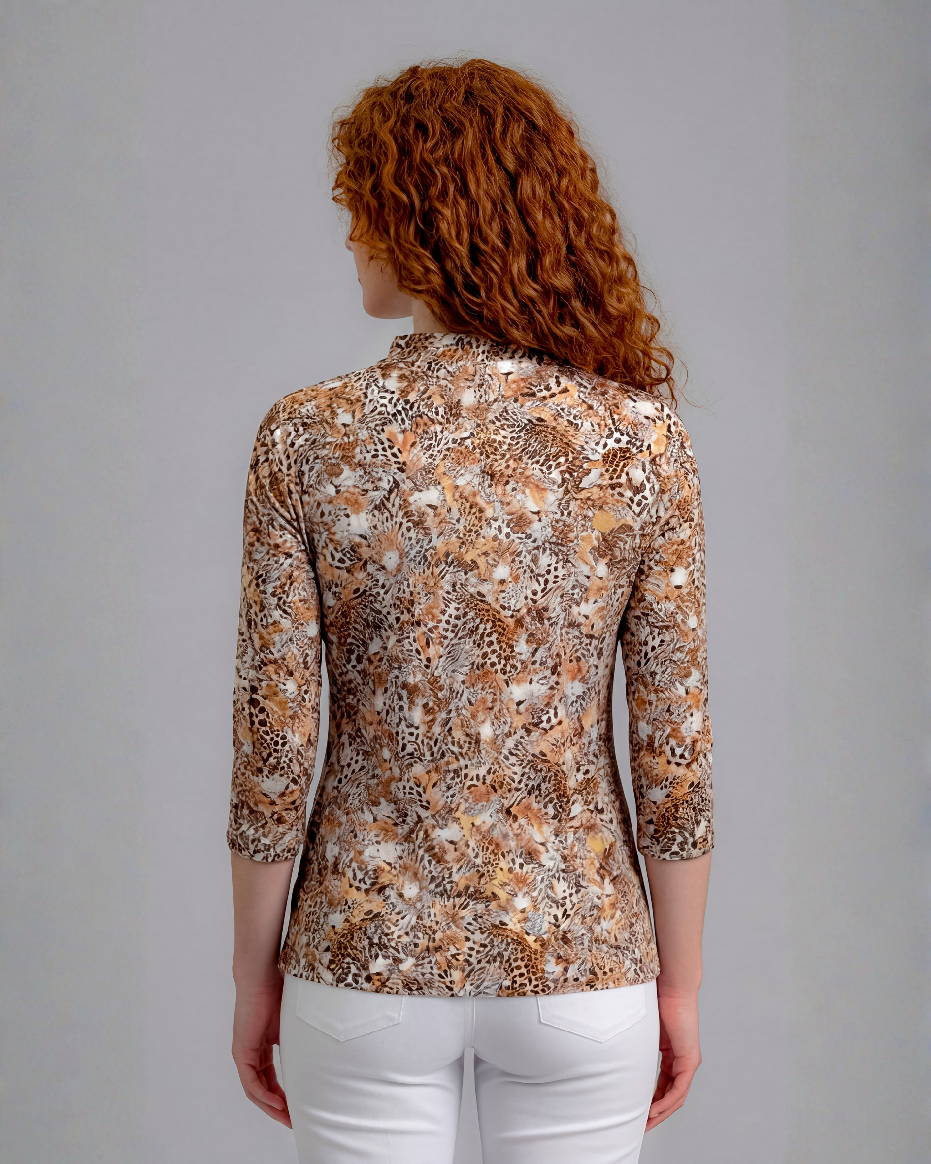 Wild side 3/4 Sleeve Ruffle Portrait Neck Top 76Z48