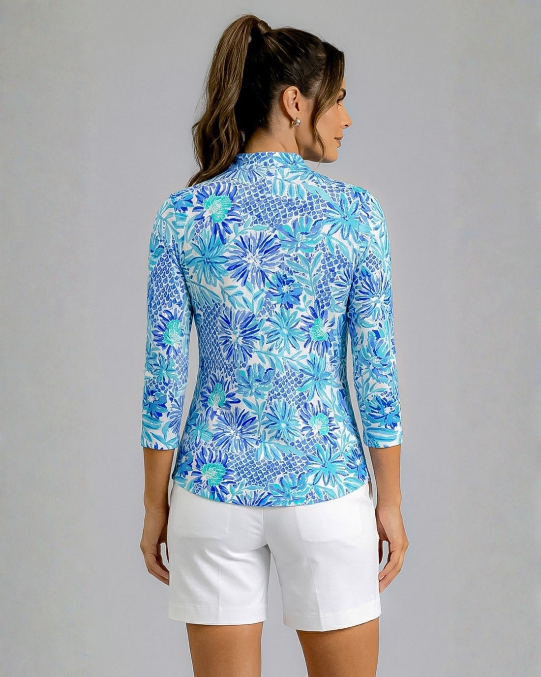 Bella Jardin 3/4 Sleeve Zip Mock Top 68Z25