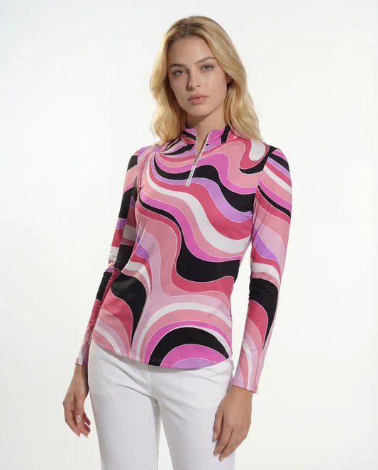 Lorraine Long Sleeve Zip Mock Top 86Z09