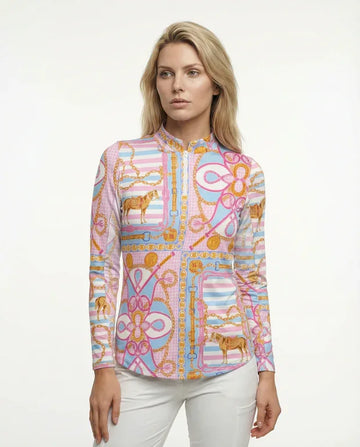 Mon cheval Long Sleeve Zip Mock Top 86Z30