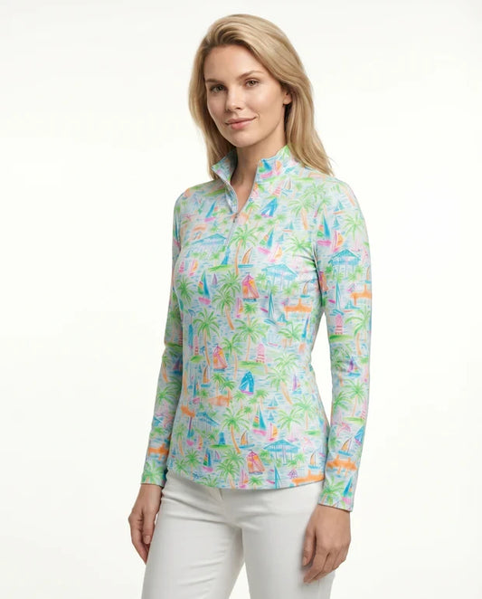 Sailing Fun Long Sleeve Zip Mock Top 86Z41
