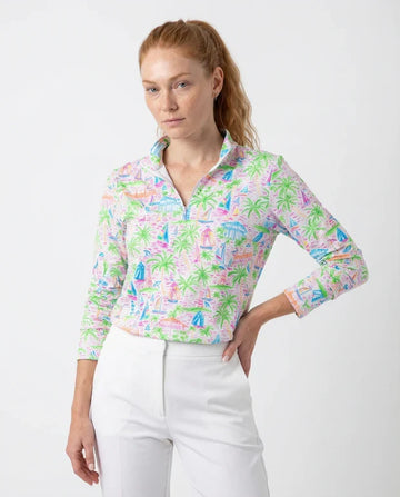 Sailing Fun Long Sleeve Zip Mock Top 86Z41