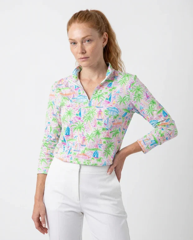 Sailing Fun Long Sleeve Zip Mock Top 86Z41