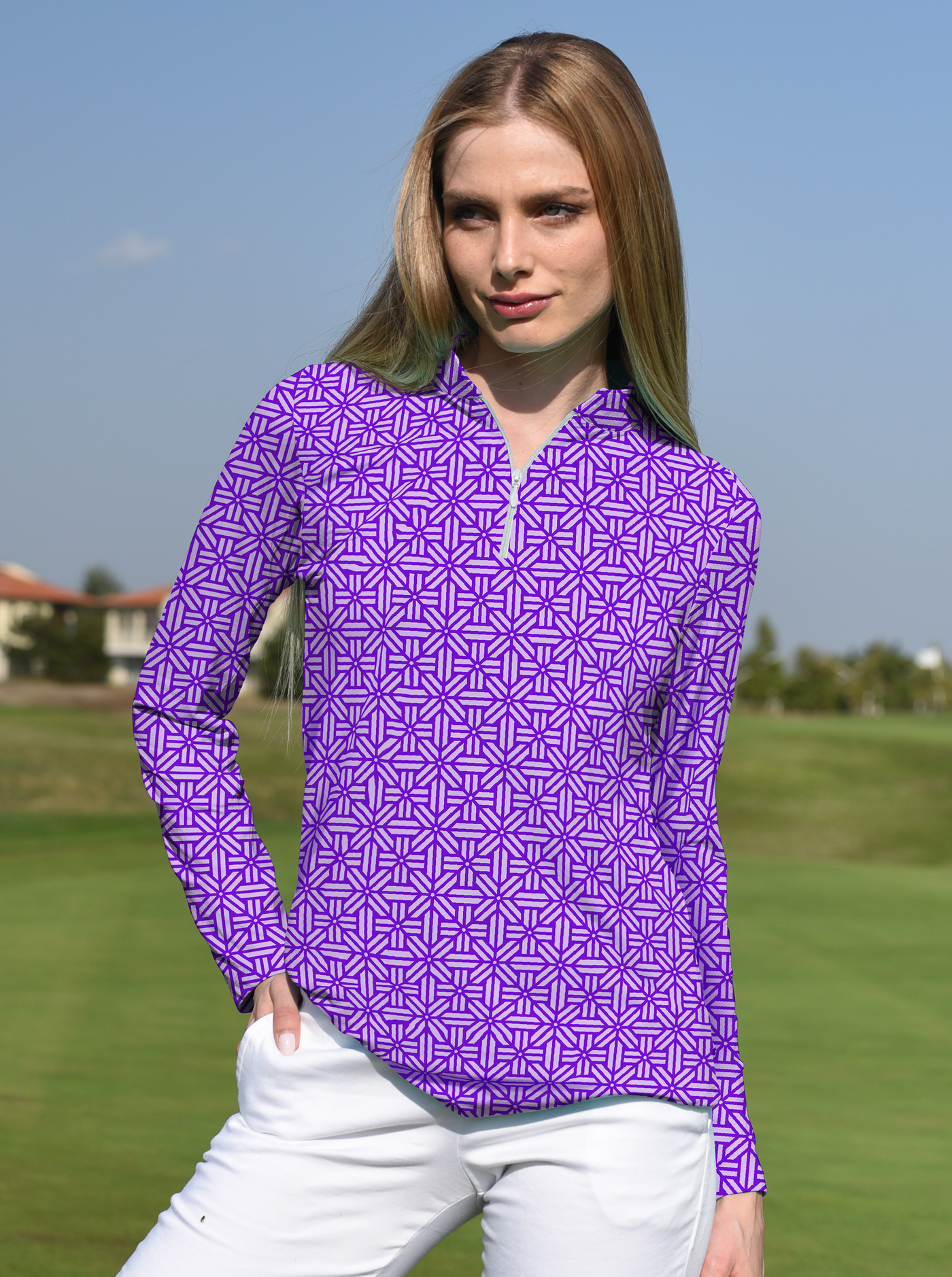 Stampedo Cotton Spandex Long Sleeve Zip Mock Top 86Z50