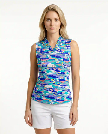 Winning Stroke Sleeveless Ruffle Portrait Neck Top 80Z49