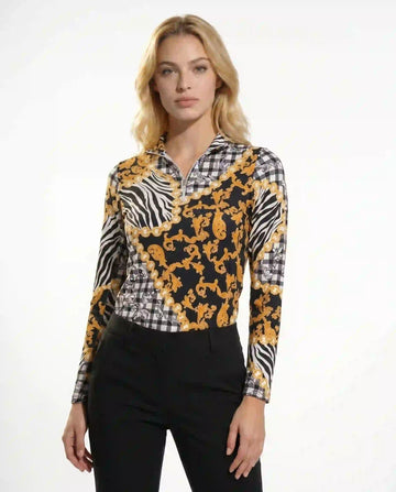 Zanzibar Long Sleeve Zip Mock Top 86Z20