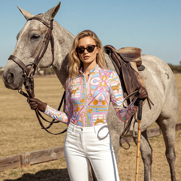 Mon cheval Long Sleeve Zip Mock Top 86Z30