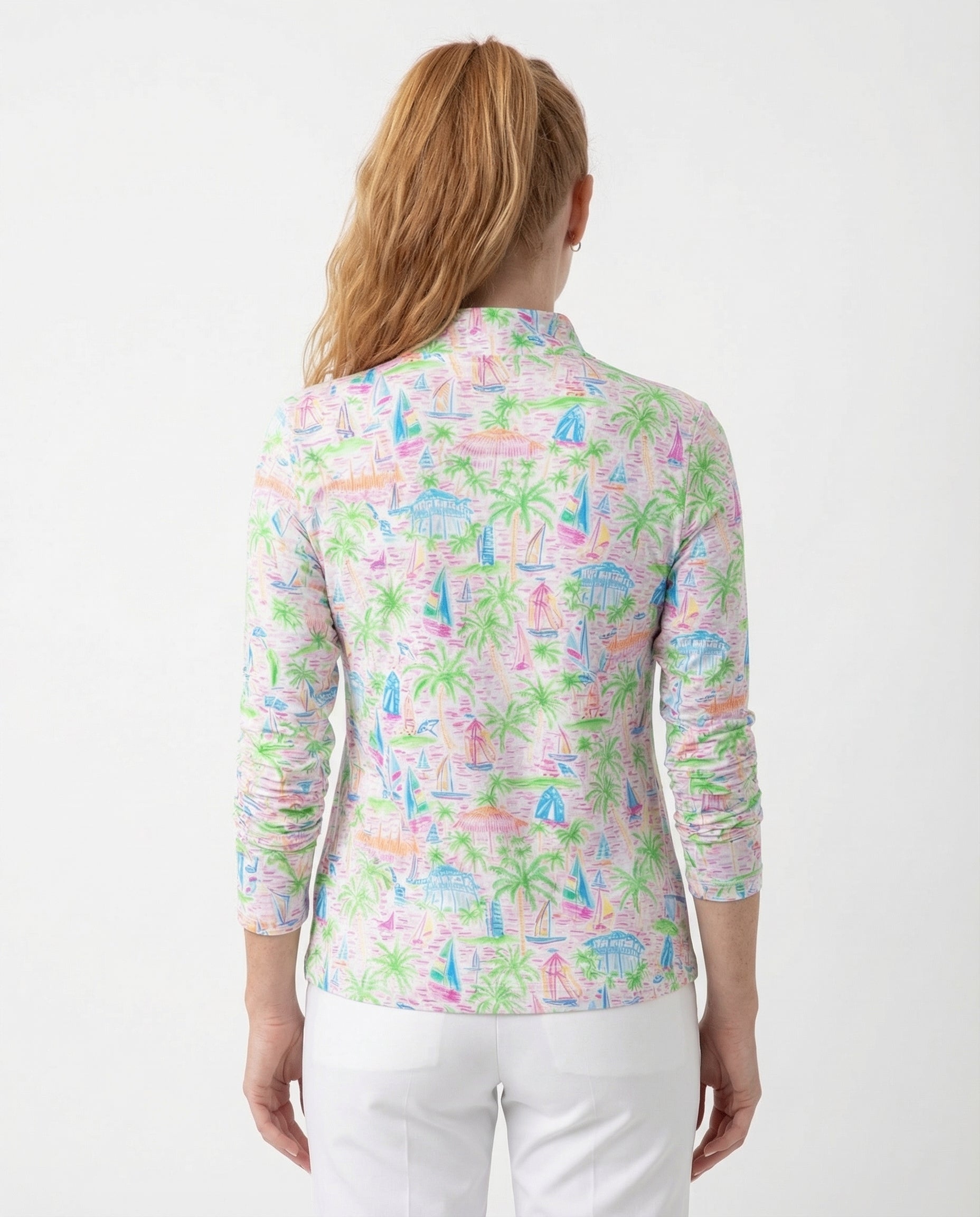Sailing Fun Long Sleeve Zip Mock Top 86Z41