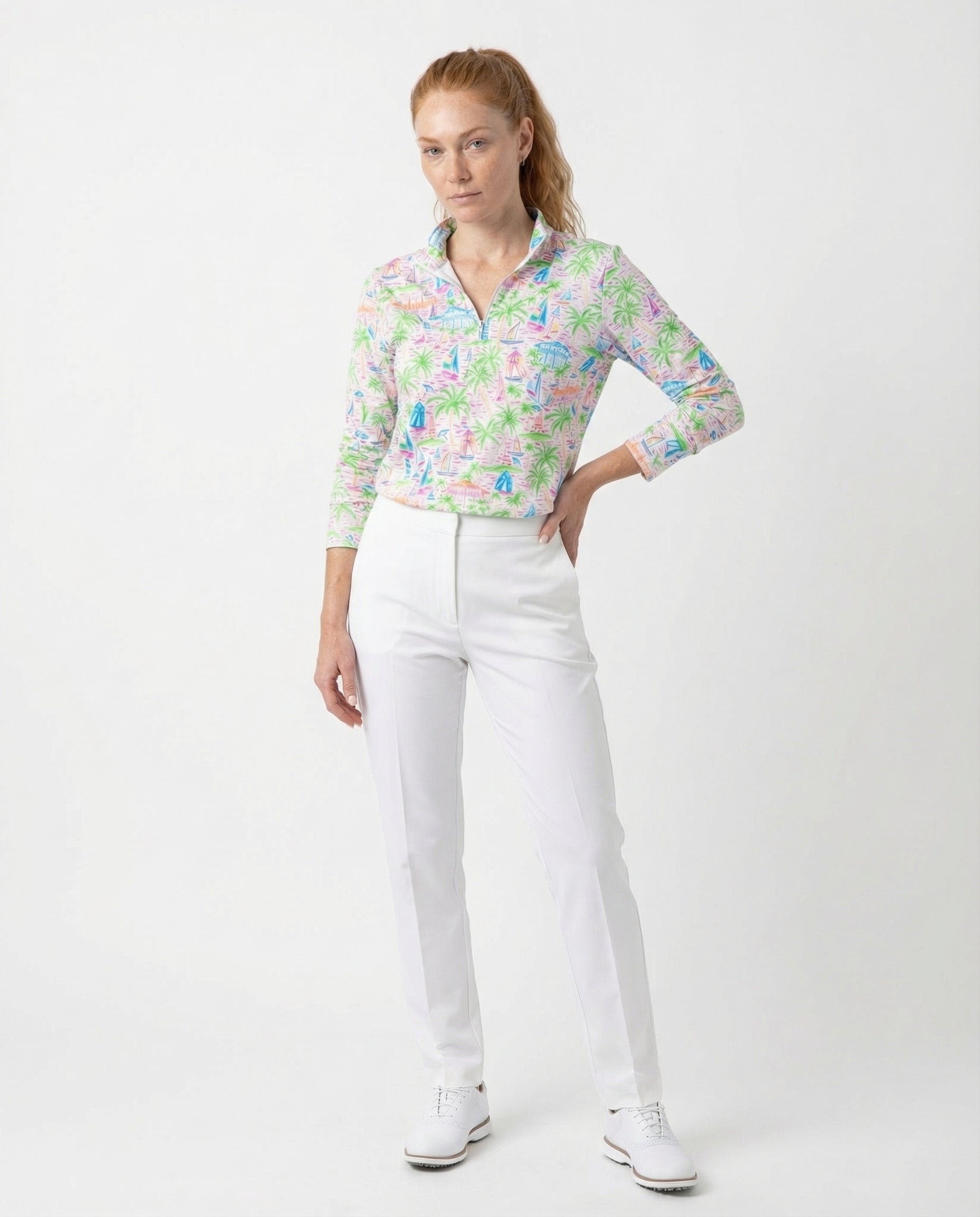Sailing Fun Long Sleeve Zip Mock Top 86Z41