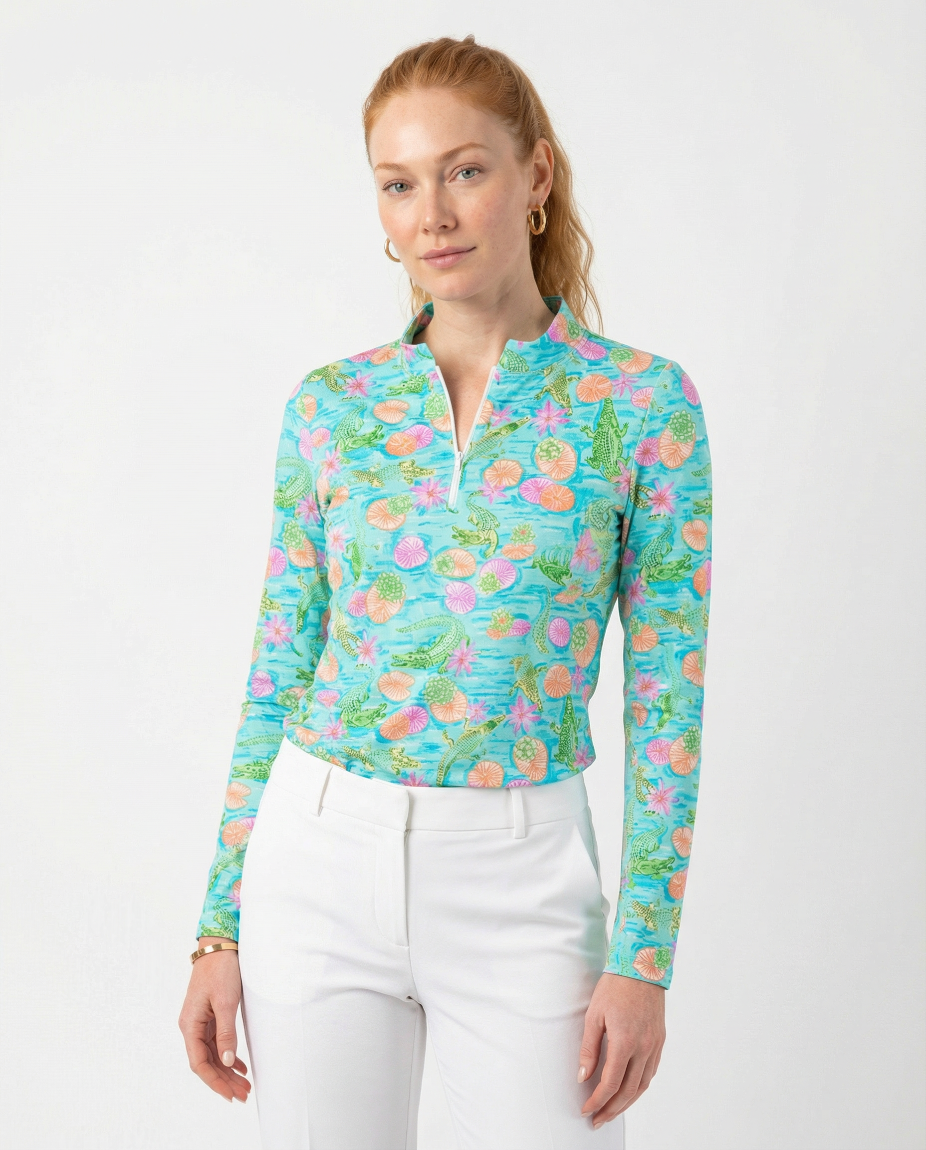 Croc a doodle doo Long Sleeve Zip Mock Top 86z62