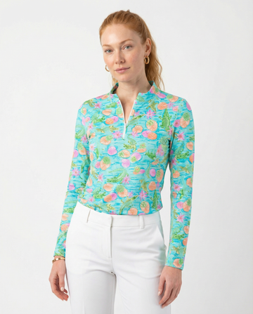Croc a doodle doo Long Sleeve Zip Mock Top 86z62