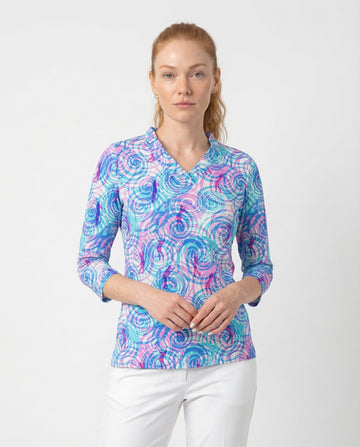 Swing Around 3/4 Sleeve Ruffle Portrait Neck Top 76Z61