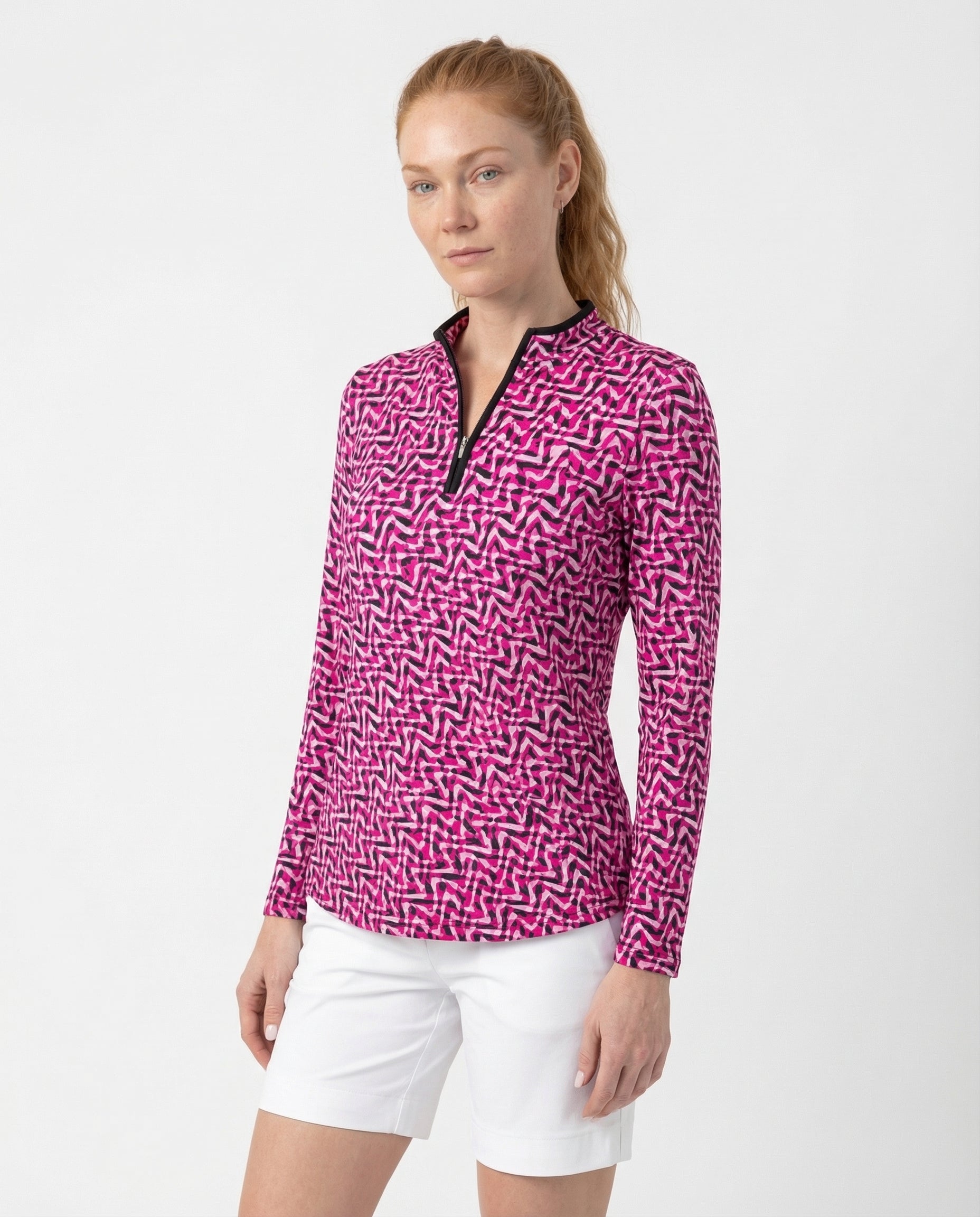Velocity Long Sleeve Zip Mock Top WITH PIPING T86Z58
