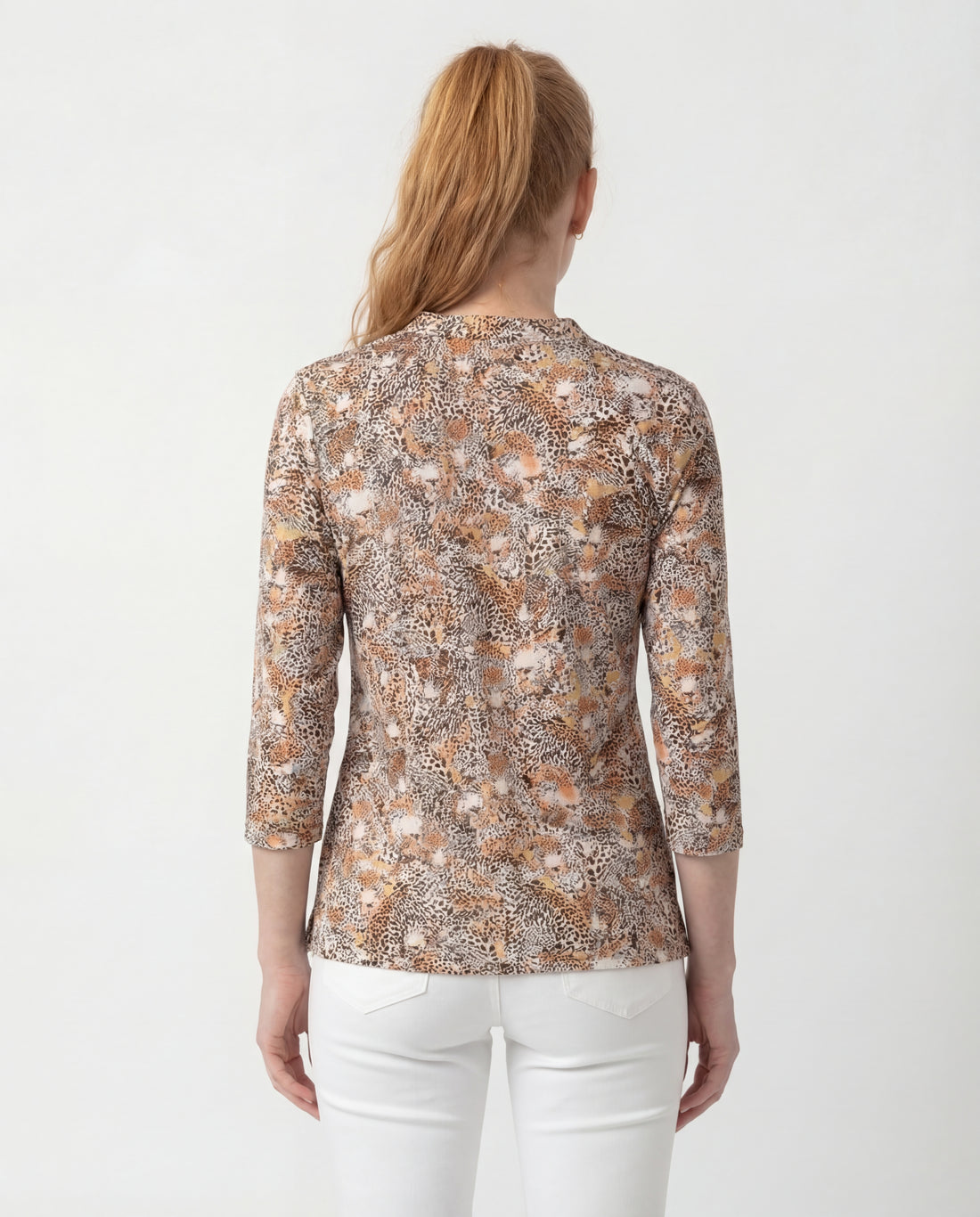 Wild side 3/4 Sleeve Ruffle Portrait Neck Top 76Z48