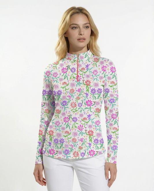 Daisy cocktail party Long Sleeve Zip Mock Top 86z55