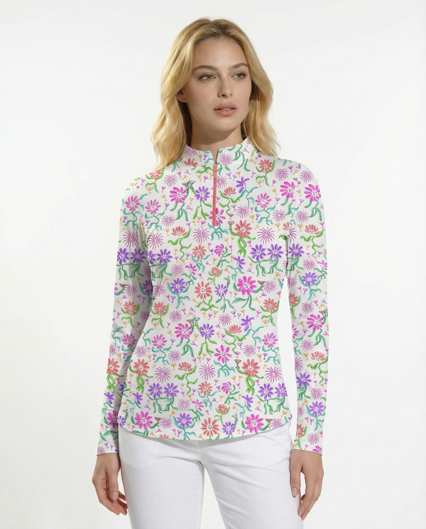 Daisy cocktail party Long Sleeve Zip Mock Top 86z55