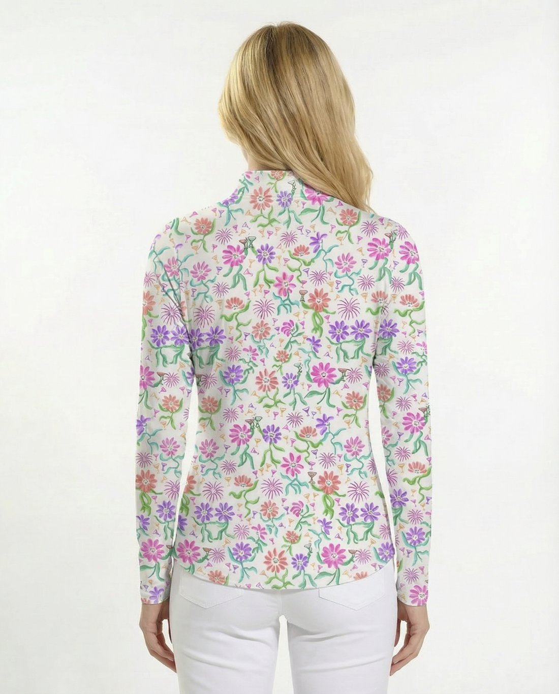 Daisy cocktail party Long Sleeve Zip Mock Top 86z55