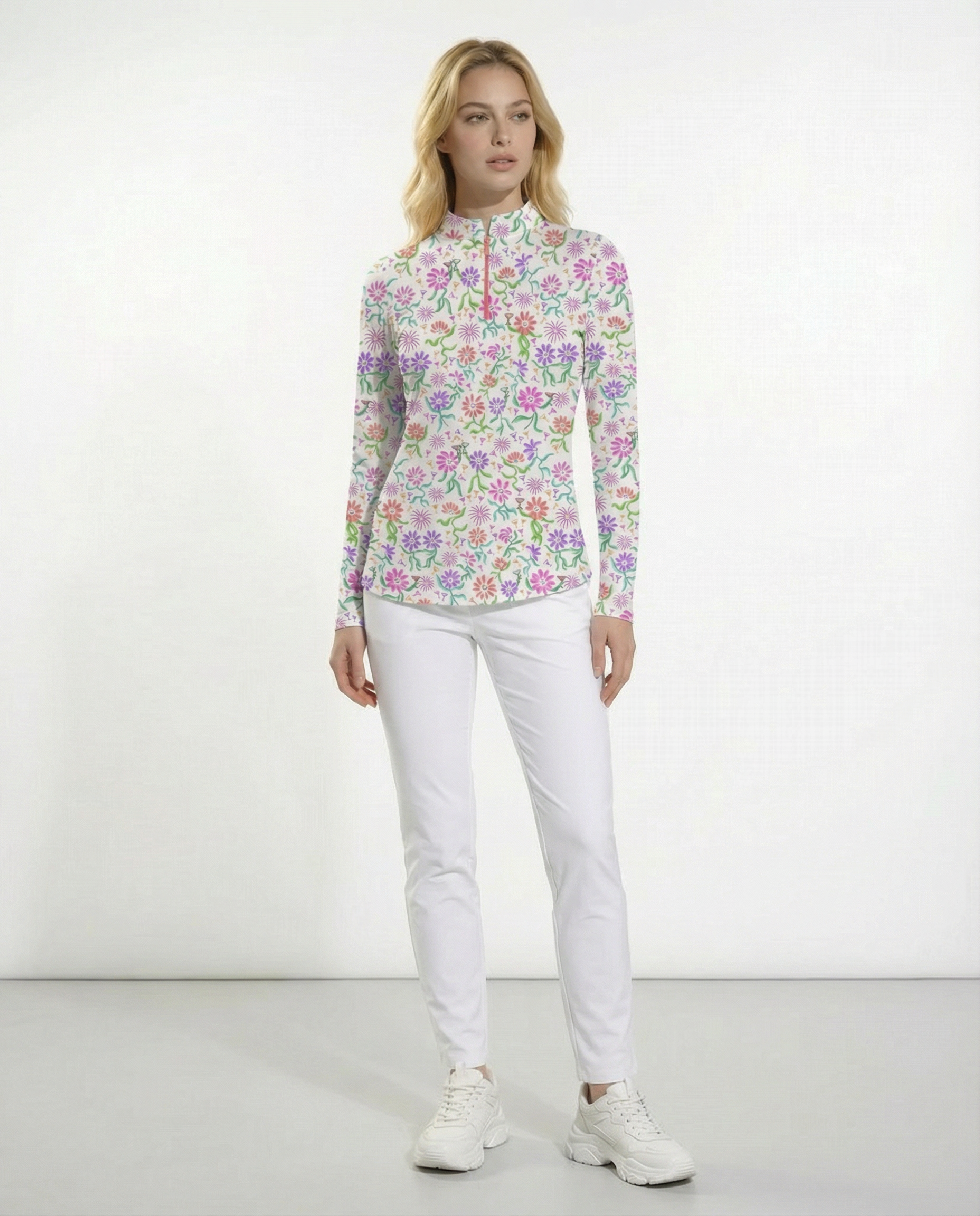 Daisy cocktail party Long Sleeve Zip Mock Top 86z55
