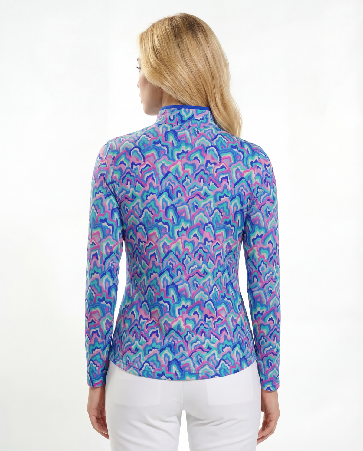 Out Of Course Long Sleeve Zip Mock Top WITH PIPING T86Z54