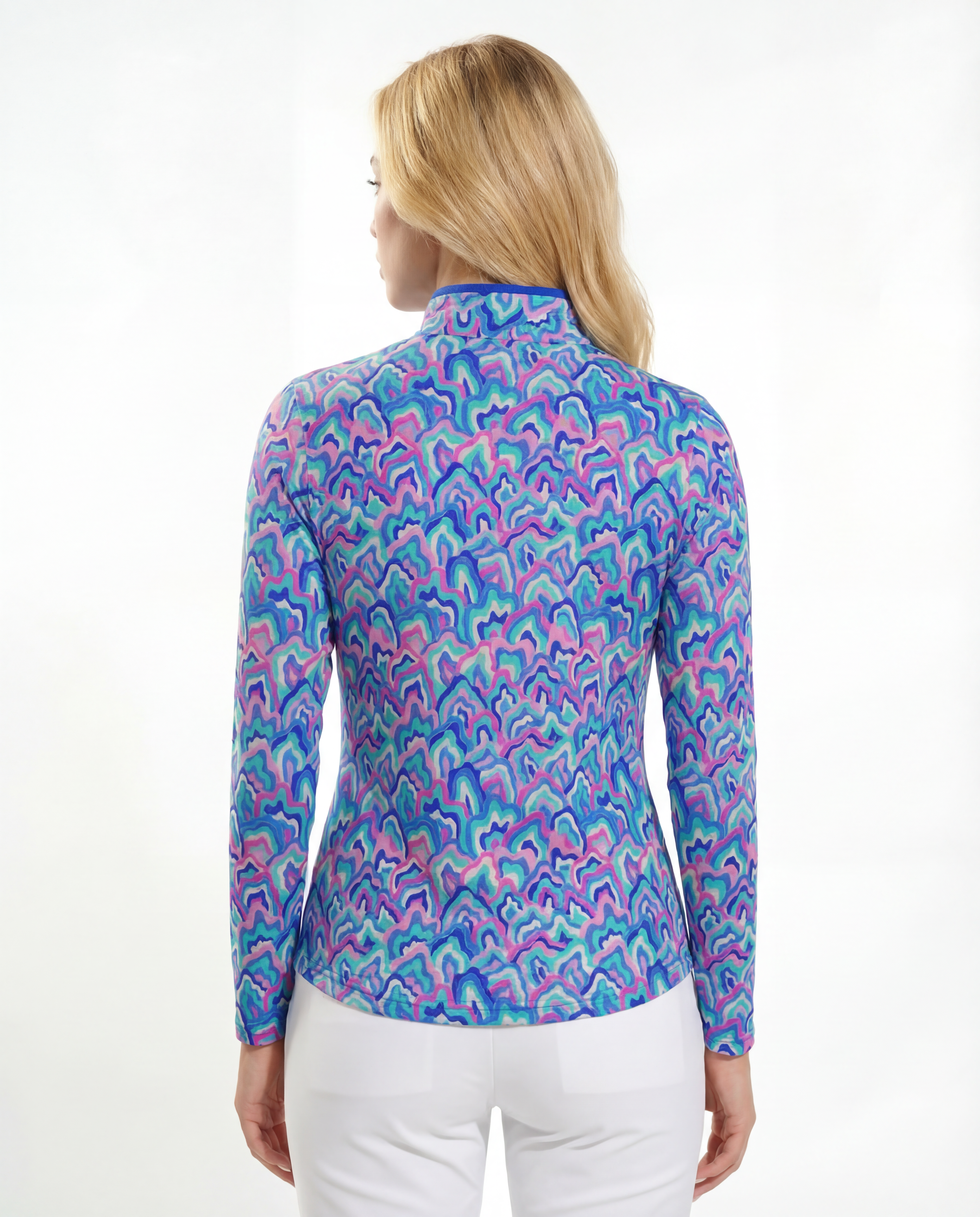 Out Of Course Long Sleeve Zip Mock Top WITH PIPING T86Z54