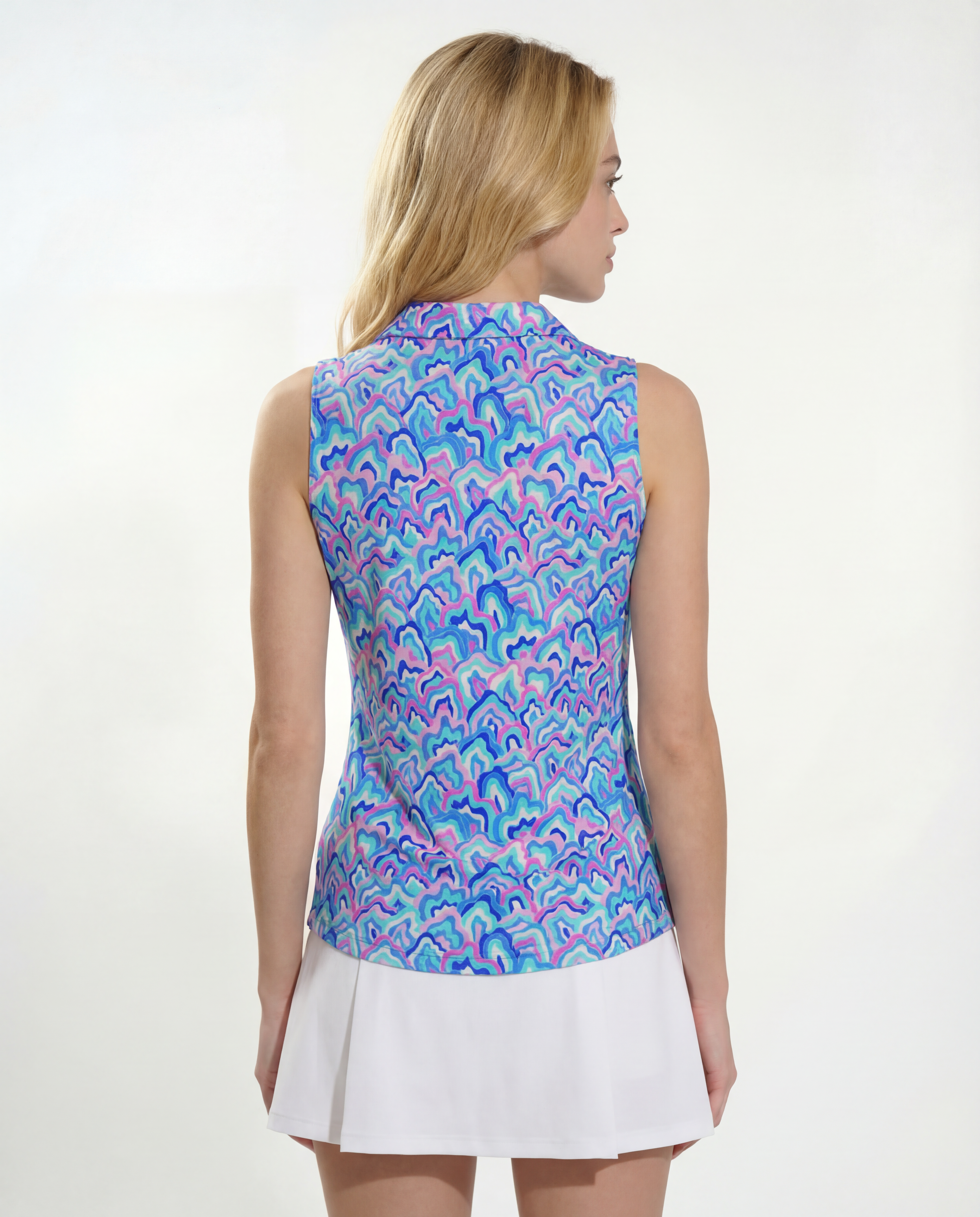 Out Of Course Sleeveless V-Neck Collar Top with Piping T88Z54