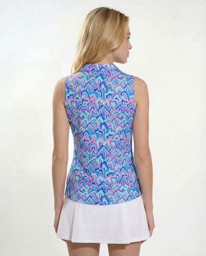 Out Of Course Sleeveless V-Neck Collar Top with Piping T88Z54