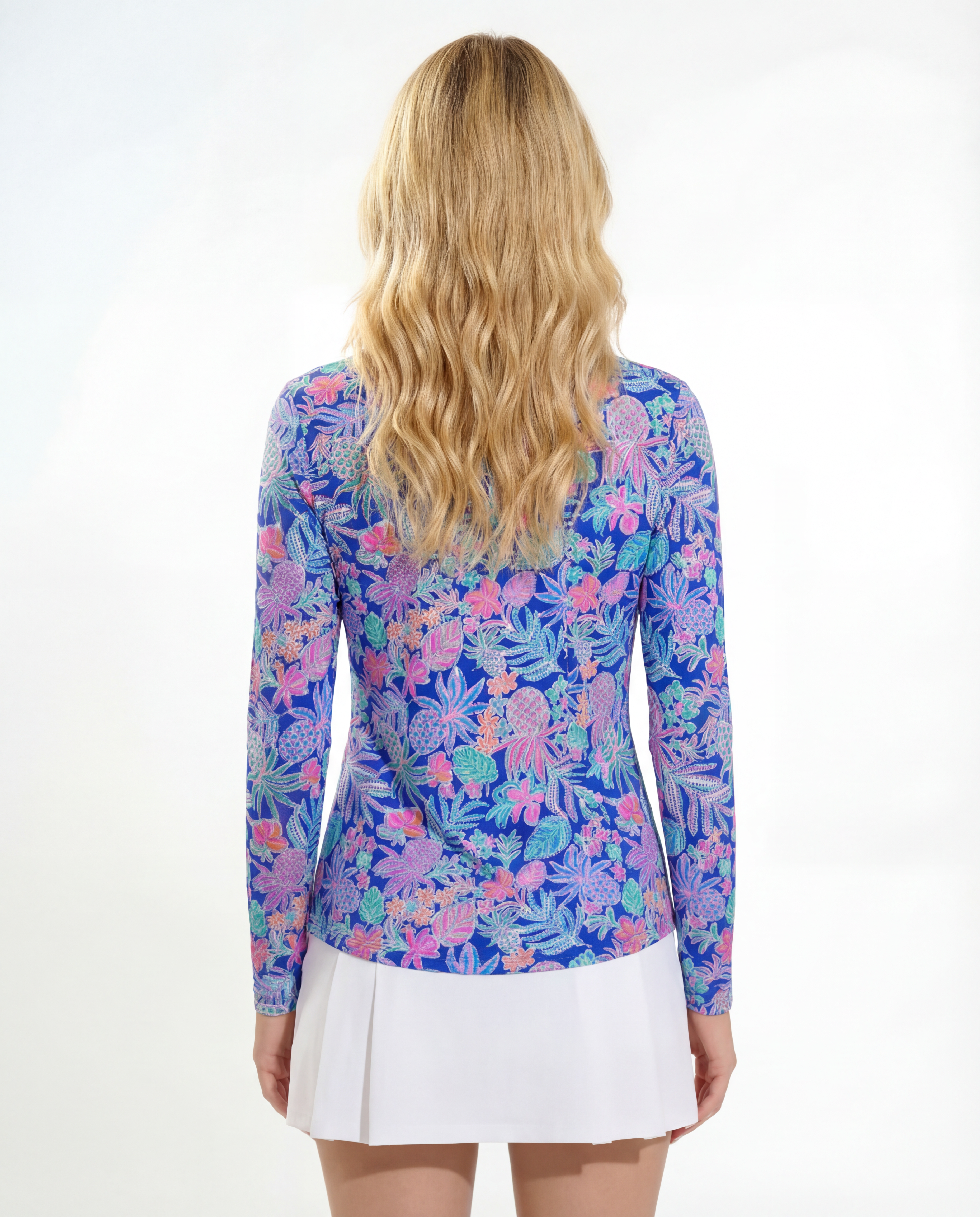 Tropical Basket Long Sleeve Zip Mock Top 86Z60