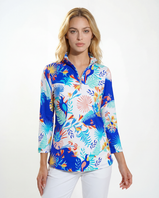 Volare 3/4 Sleeve Zip Half-High Neck Top 47Z35