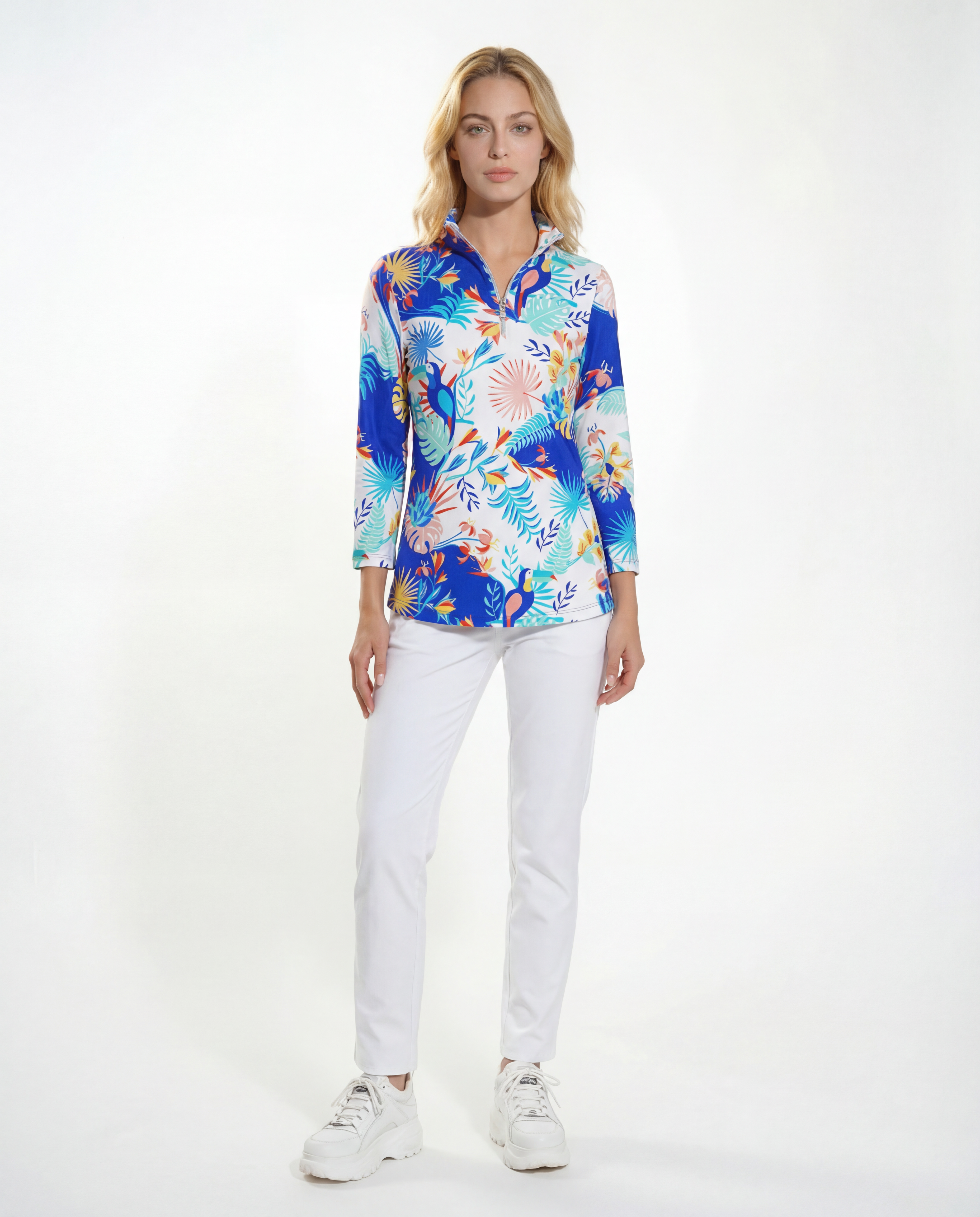 Volare 3/4 Sleeve Zip Half-High Neck Top 47Z35