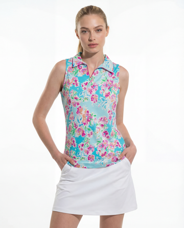Flor De Gloria Sleeveless V-Neck Collar Top with Piping T88Z36