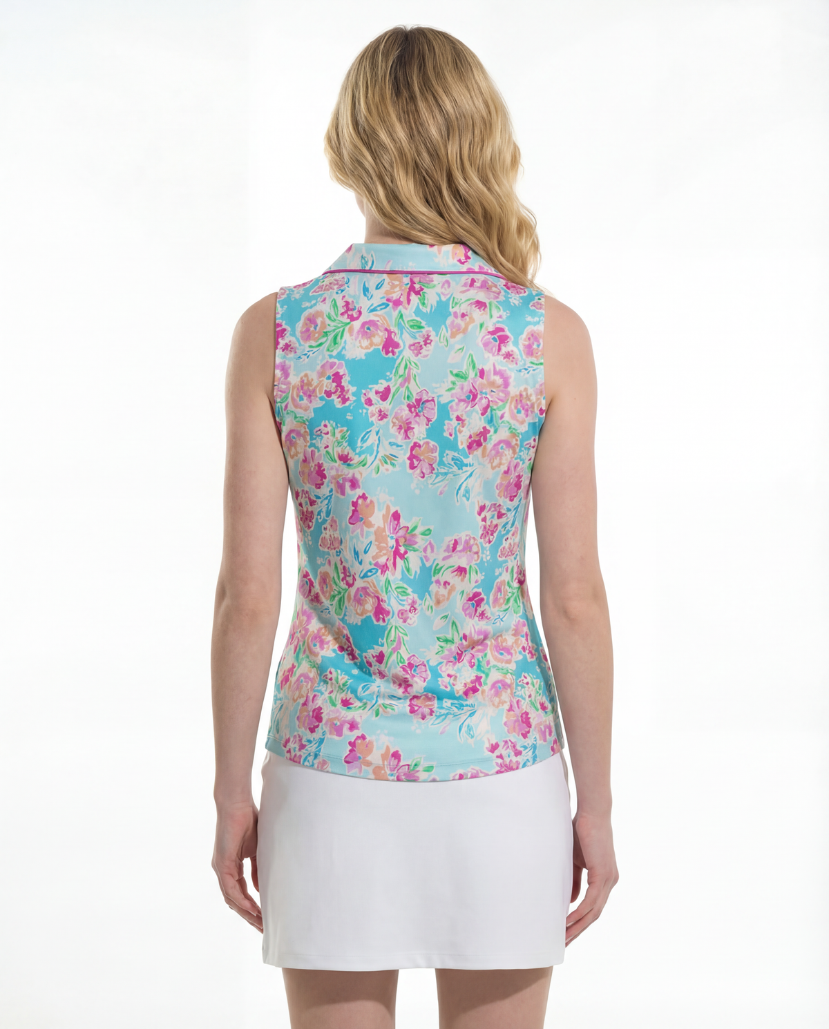 Flor De Gloria Sleeveless V-Neck Collar Top with Piping T88Z36
