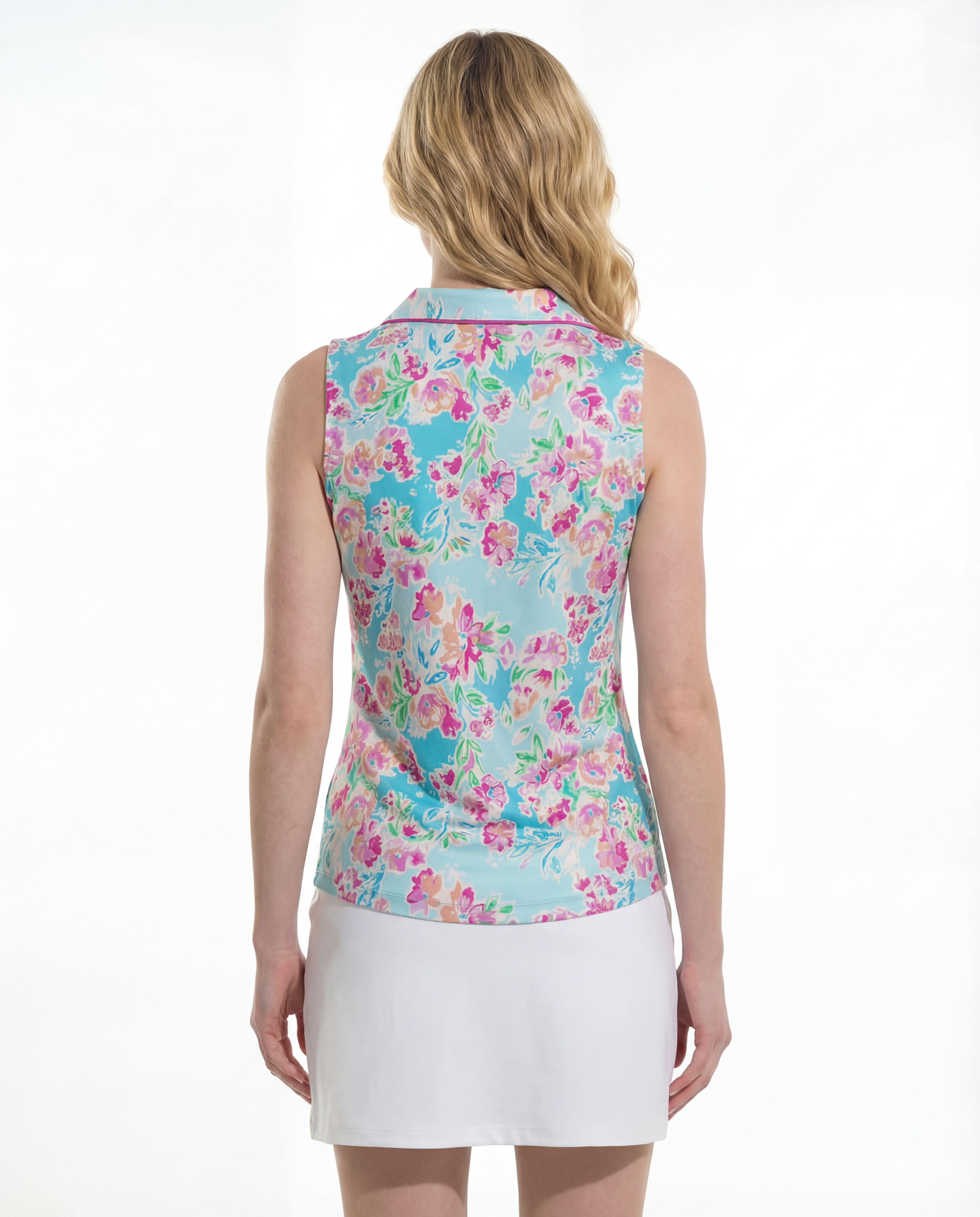 Flor De Gloria Sleeveless V-Neck Collar Top with Piping T88Z36