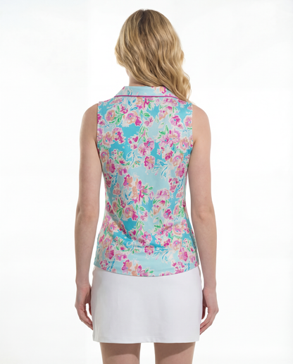 Flor De Gloria Sleeveless V-Neck Collar Top with Piping T88Z36