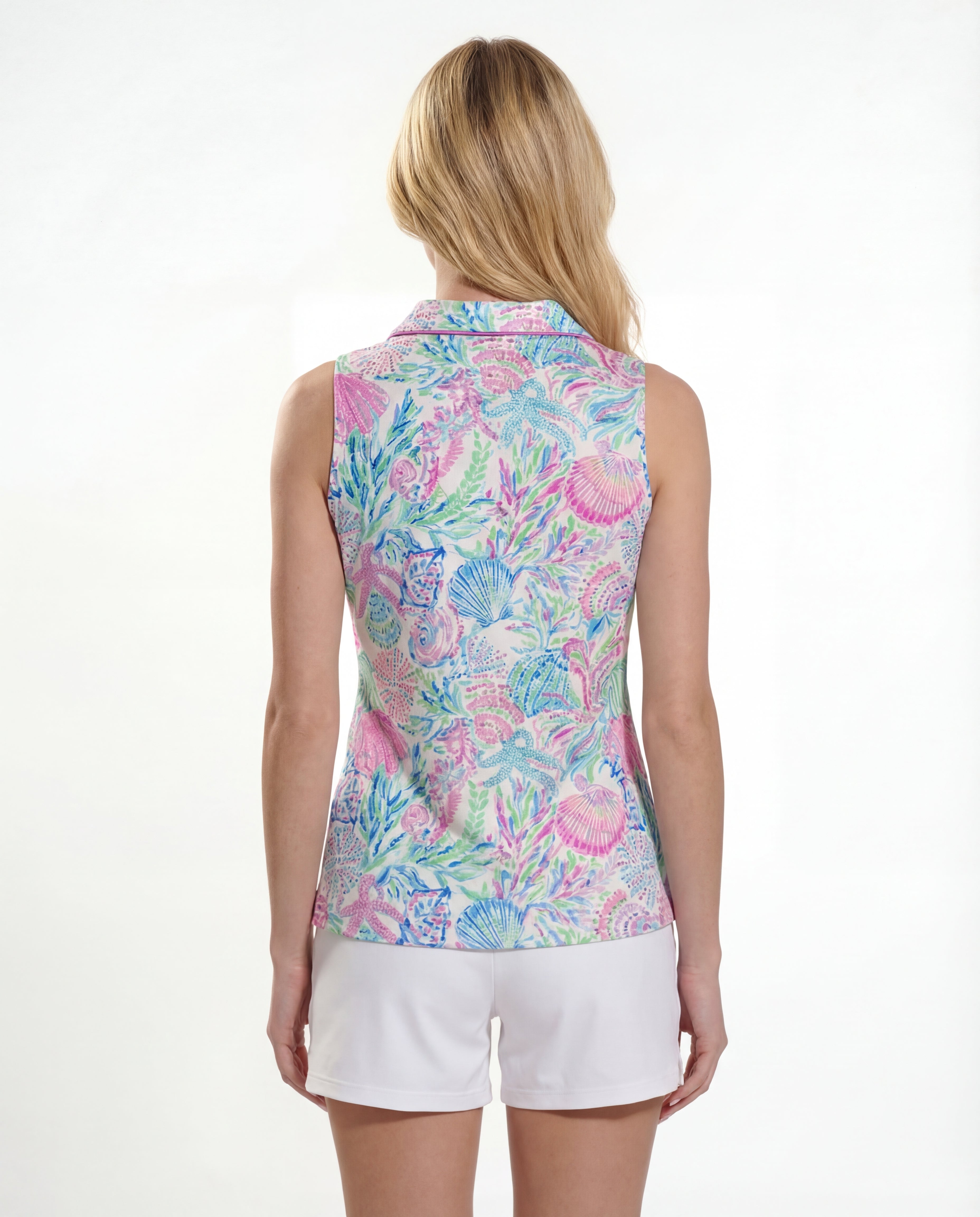 Bay Island Sleeveless V-Neck Collar Top with Piping T88Z38