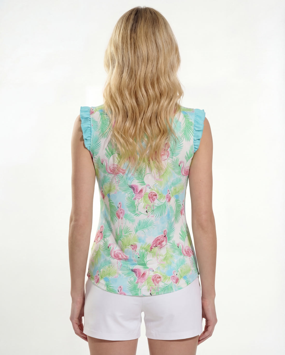 Flamenco Ruffle Solid Puff Sleeve Polo Top T98z40